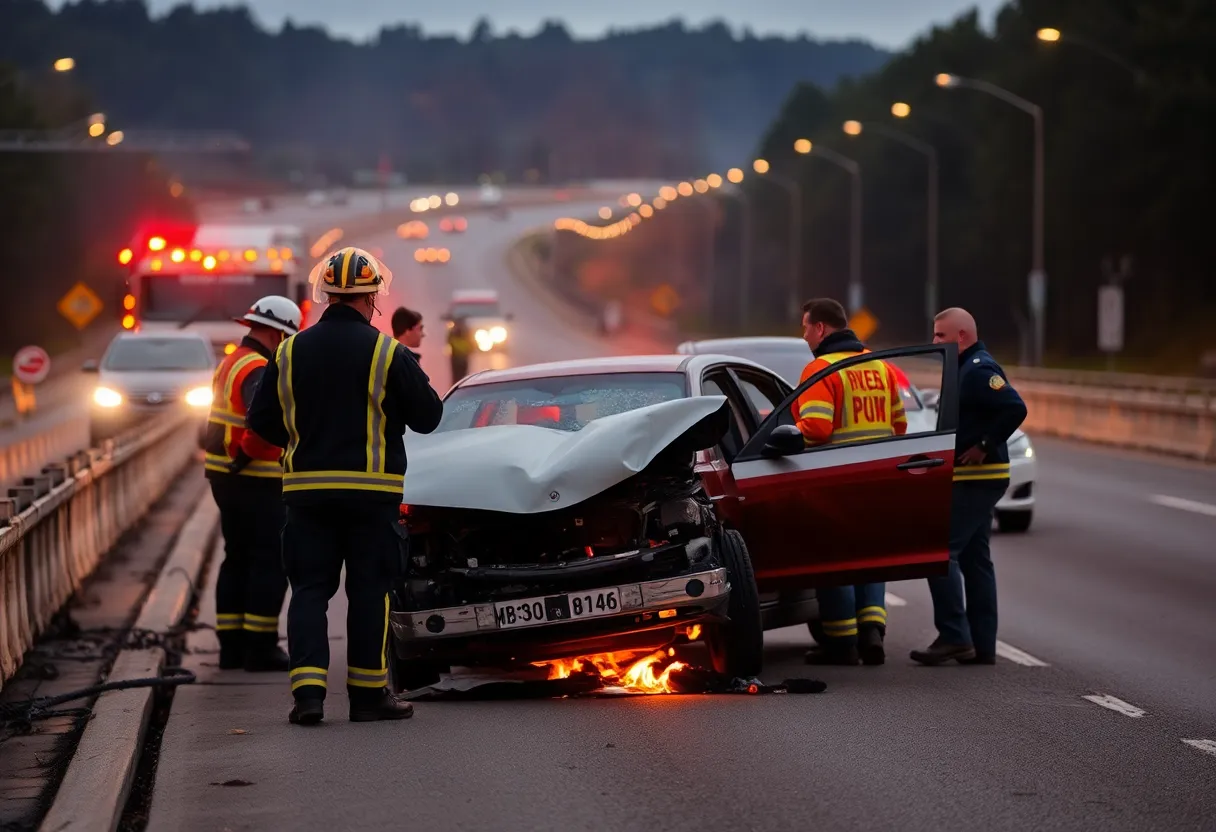 Emergency responders at a highway collision scene in Shreveport