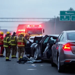Accident scene on LA 3132 with emergency personnel responding