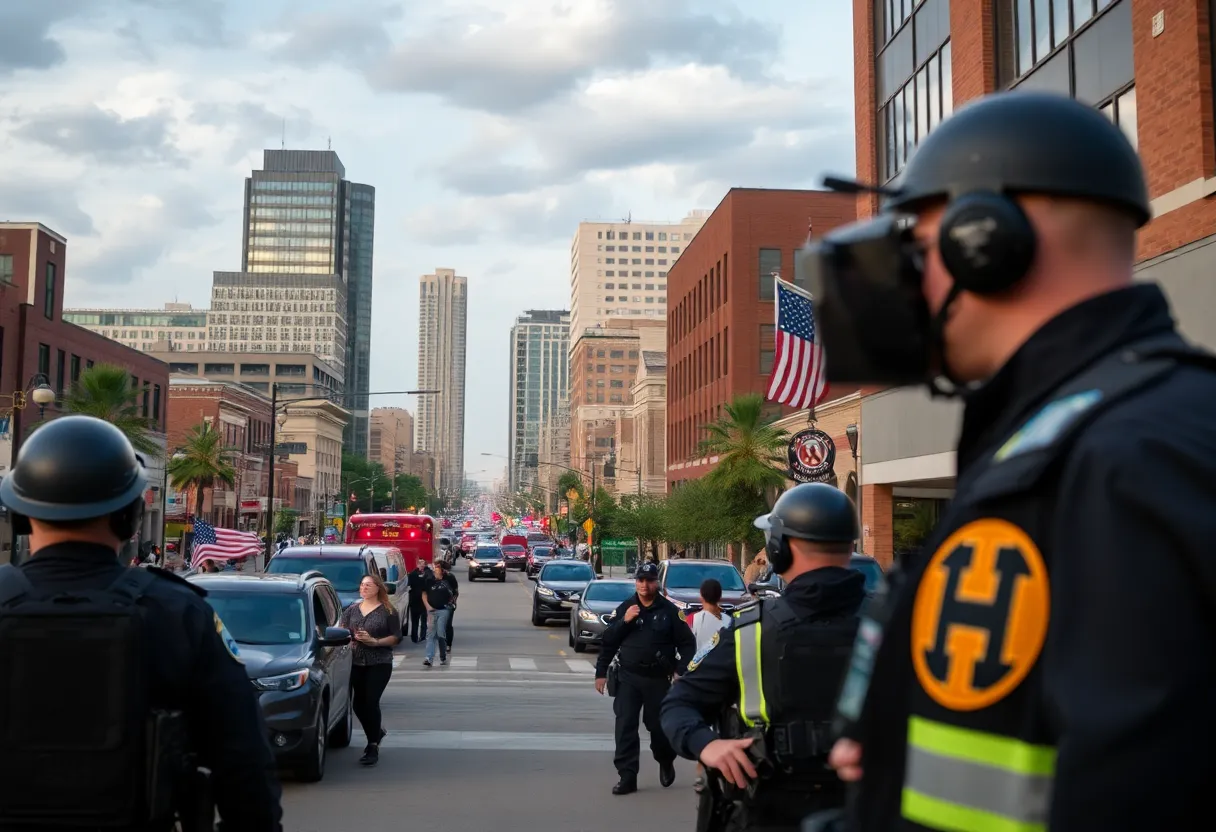 Cityscape of Shreveport with law enforcement and public safety features