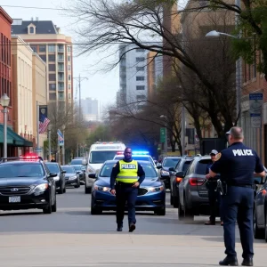 Urban scene depicting community and law enforcement in Shreveport