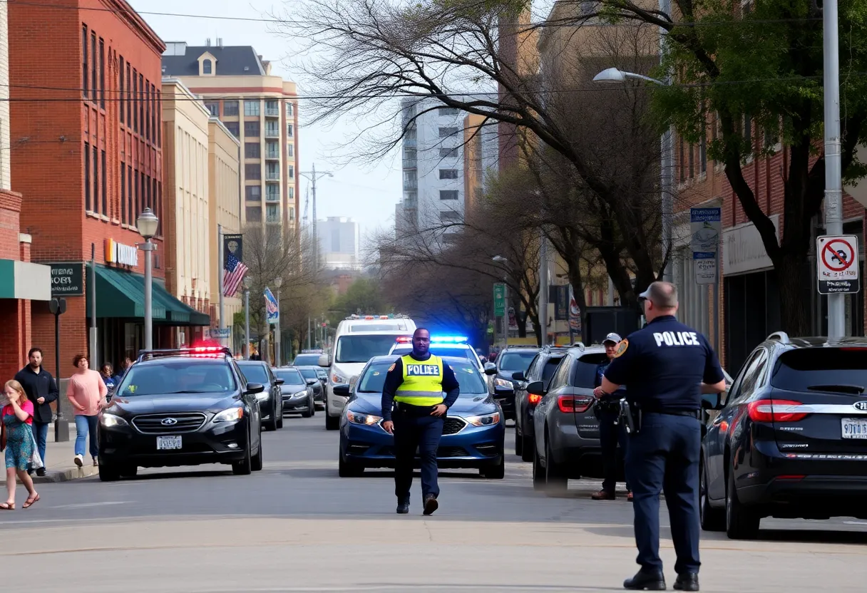 Urban scene depicting community and law enforcement in Shreveport