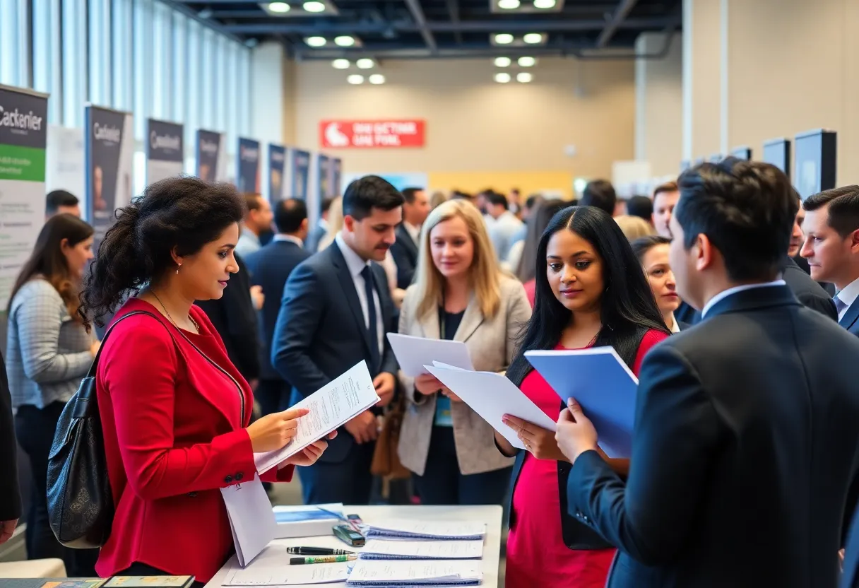 Job seekers meeting recruiters at Goodwill Industries job fair in Shreveport.