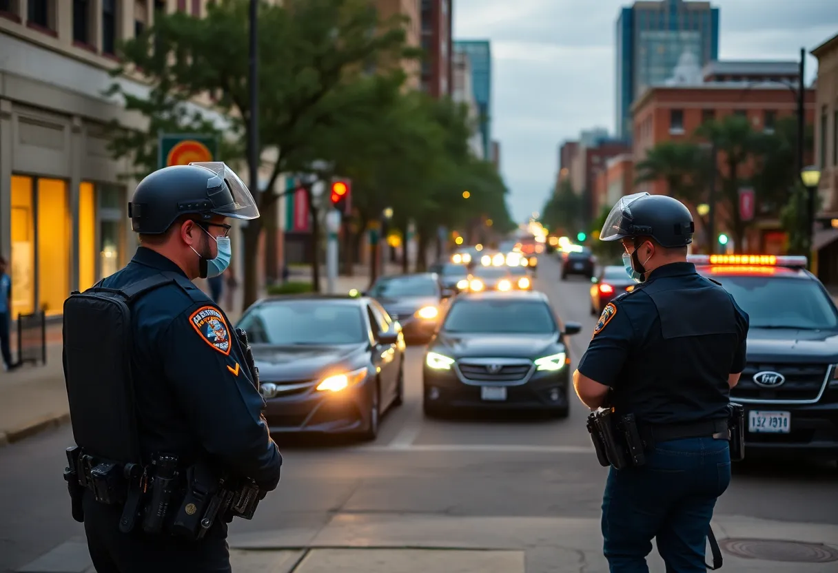Image showing Shreveport city with visible police presence and community involvement in safety measures.