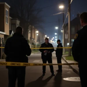 Police officers investigating a shooting scene in Shreveport, LA