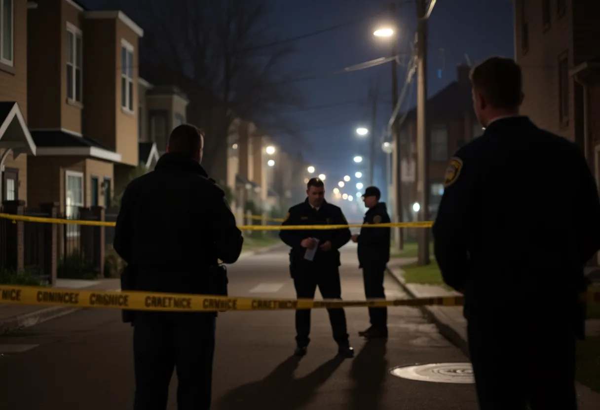 Police officers investigating a shooting scene in Shreveport, LA