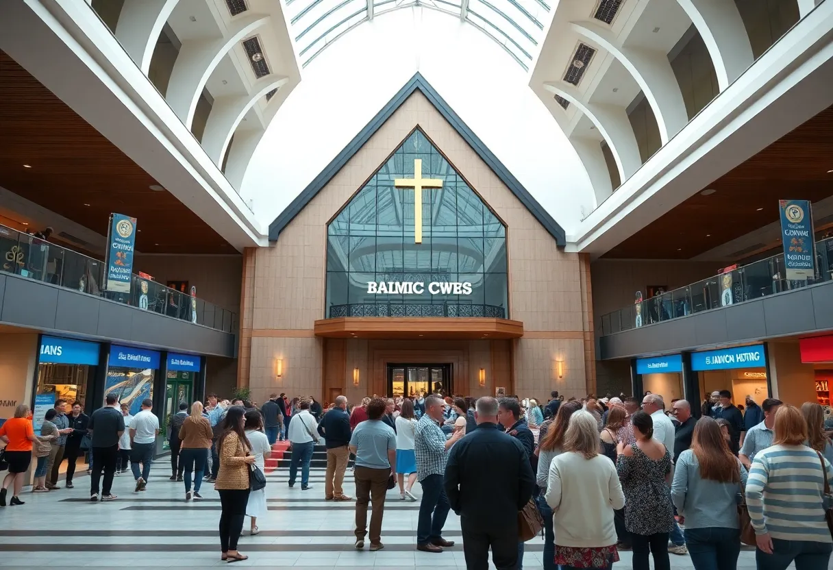 Community members gathering outside Summer Grove Baptist Church.