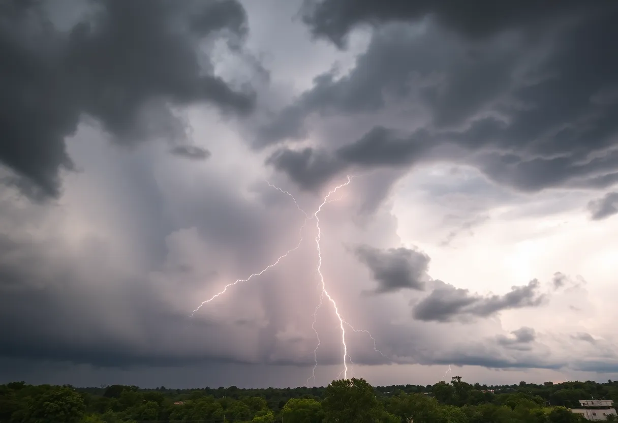 Thunderstorm cloud formation over Shreveport, Louisiana