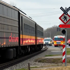 Emergency responders at the scene of a train accident