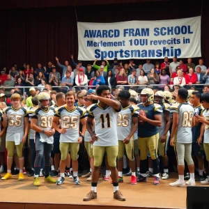 Athletes celebrating at Tremendous 13 football recognition ceremony