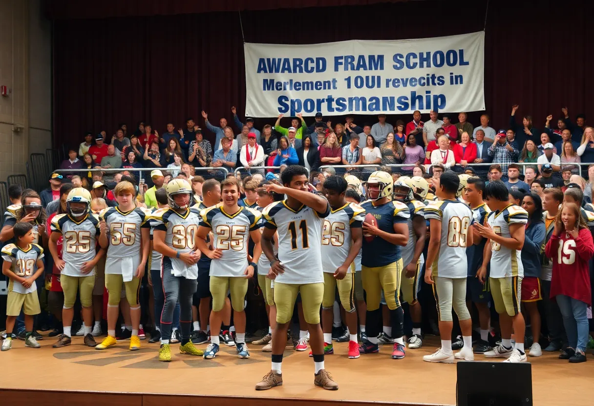 Athletes celebrating at Tremendous 13 football recognition ceremony