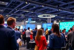 A lively conference environment focused on artificial intelligence applications.