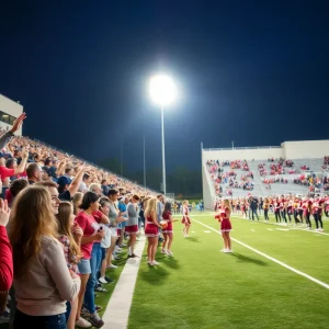 High school football players and cheerleaders at the Bossier City Lions Club Jamboree