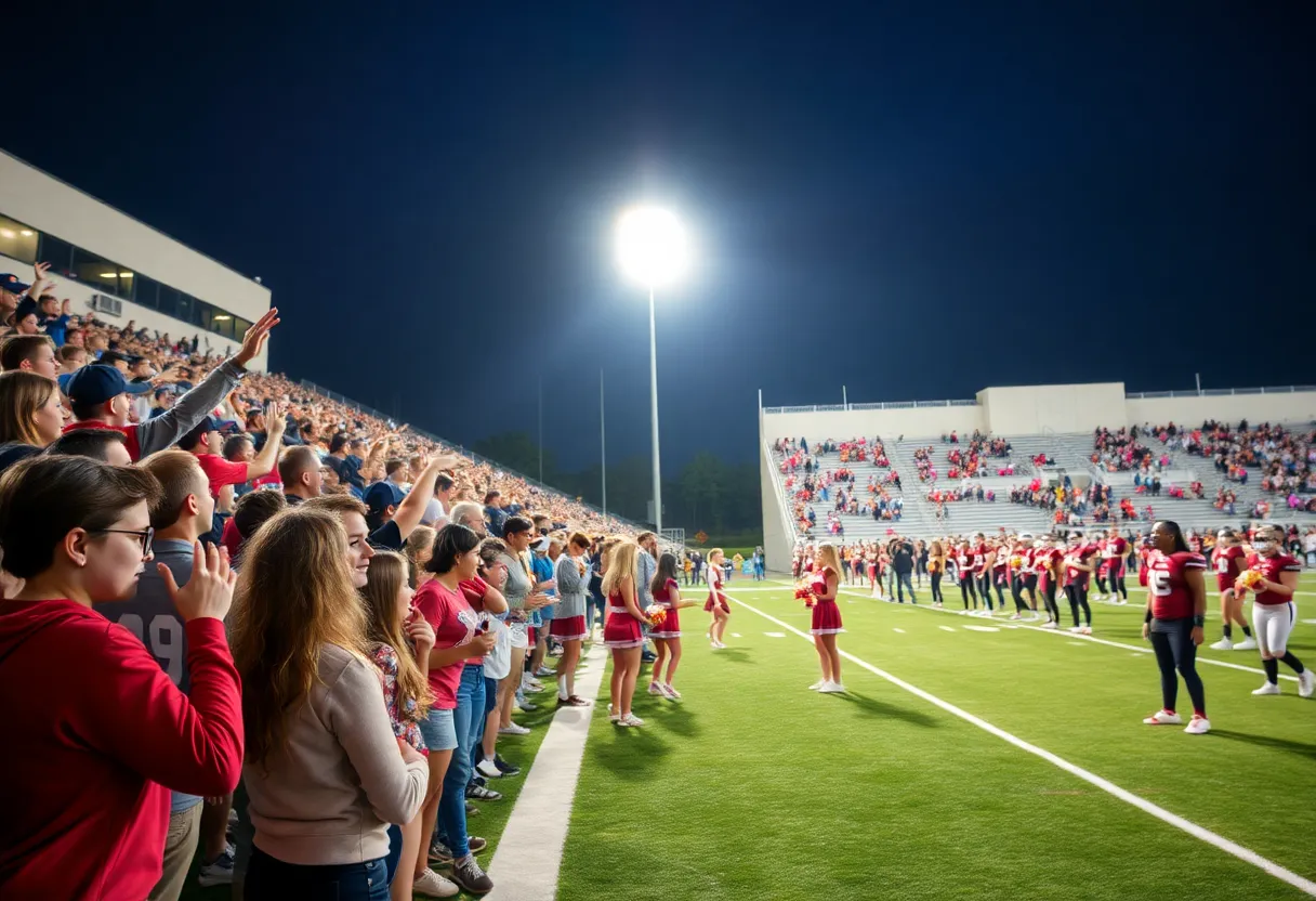 High school football players and cheerleaders at the Bossier City Lions Club Jamboree