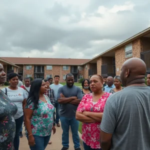 Residents of Cambridge Court 2 Apartments discussing issues related to unpaid water bills