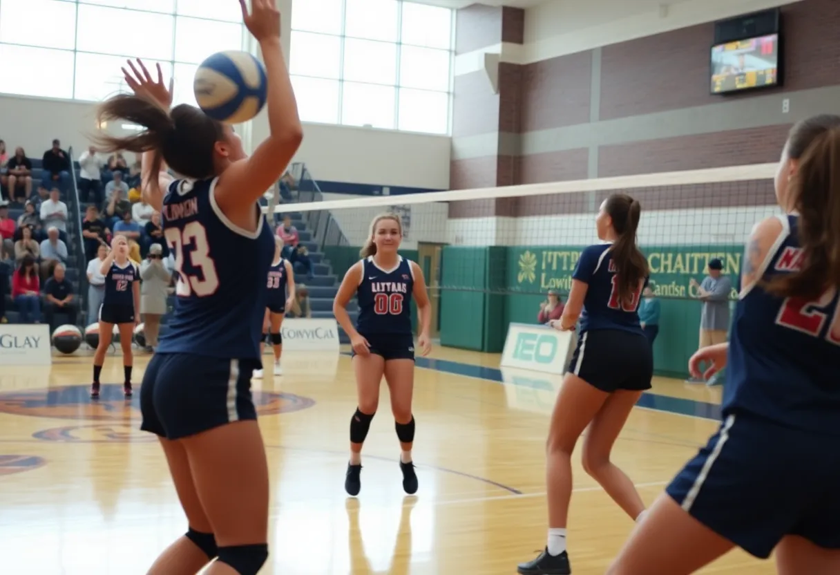 C.E. Byrd volleyball match action shot