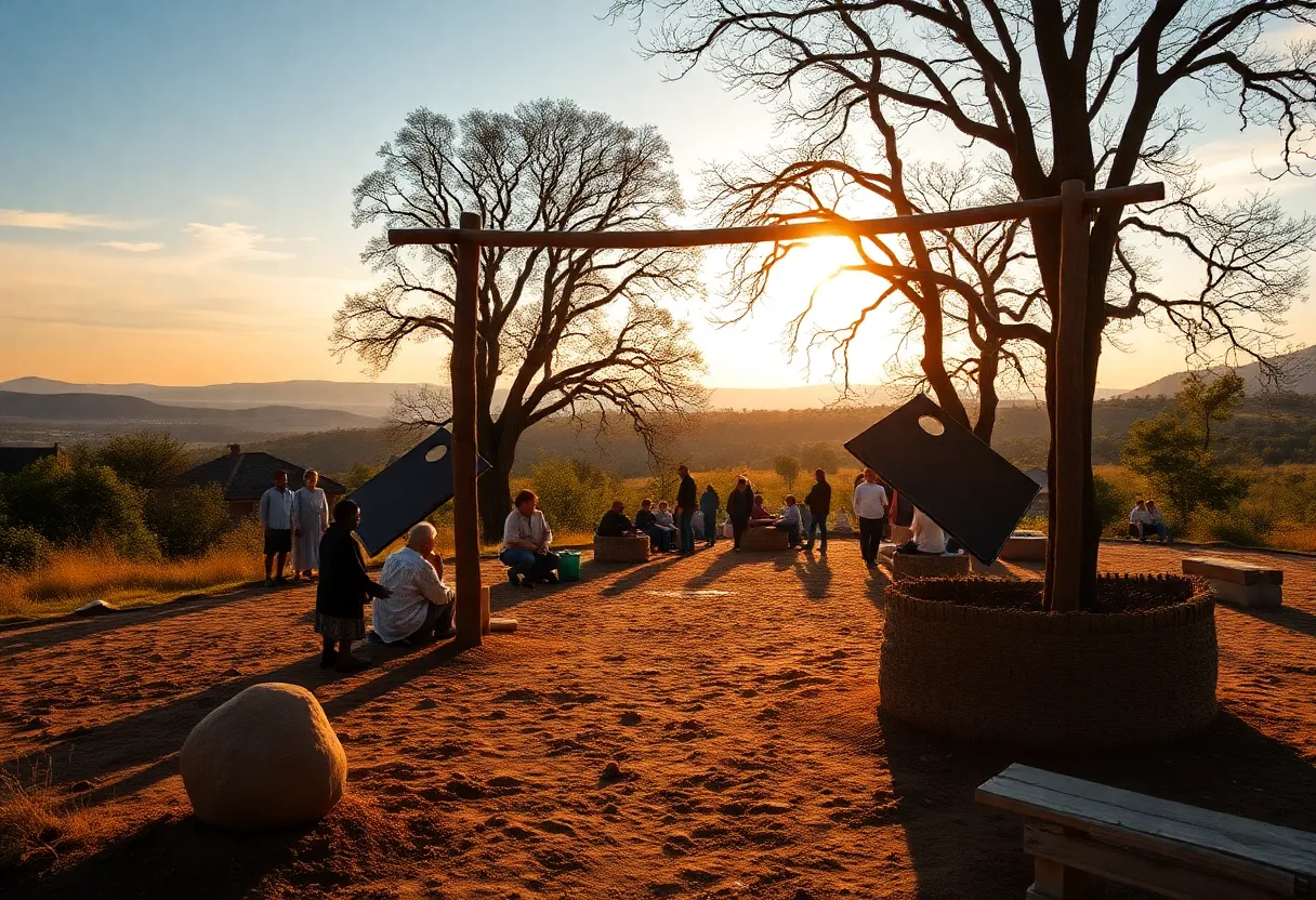 A gathering of community members enjoying a peaceful outdoor setting.