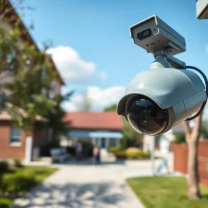 Surveillance camera in a public area promoting community safety