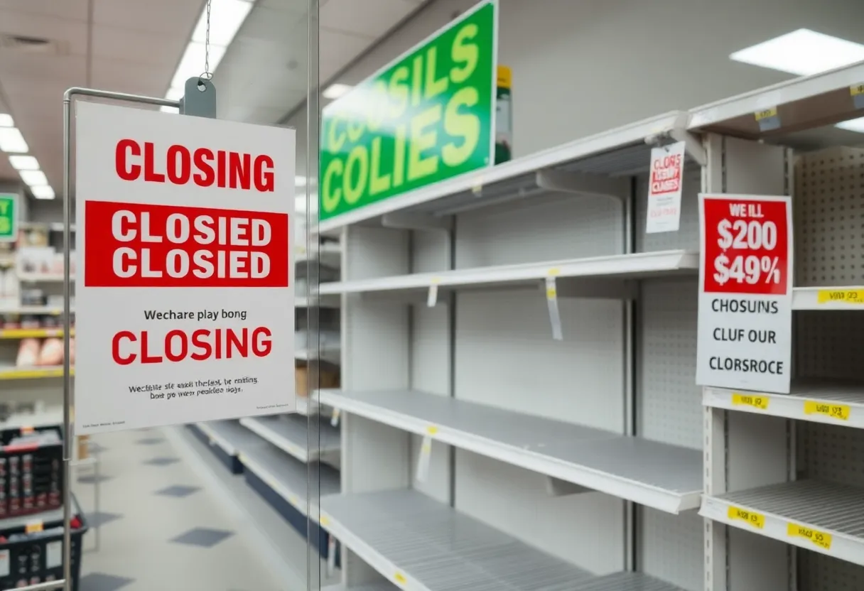 Exterior view of a Conn's HomePlus store with closing sale signs