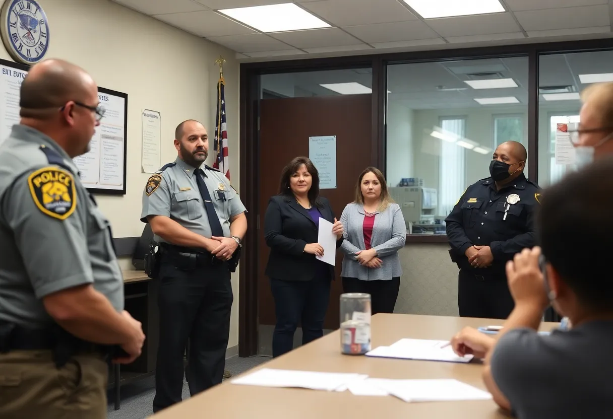 Community leaders discussing domestic violence awareness at Shreveport Police Department