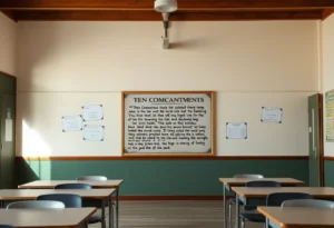 Classroom wall without Ten Commandments display