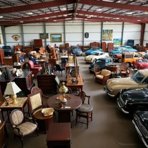 Diverse items at a Shreveport estate auction including antiques and furniture.