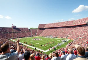 Football stadium with fans for a college commitment announcement