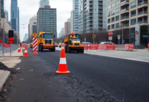 Construction workers preparing for the repaving of Ford Street in Shreveport.