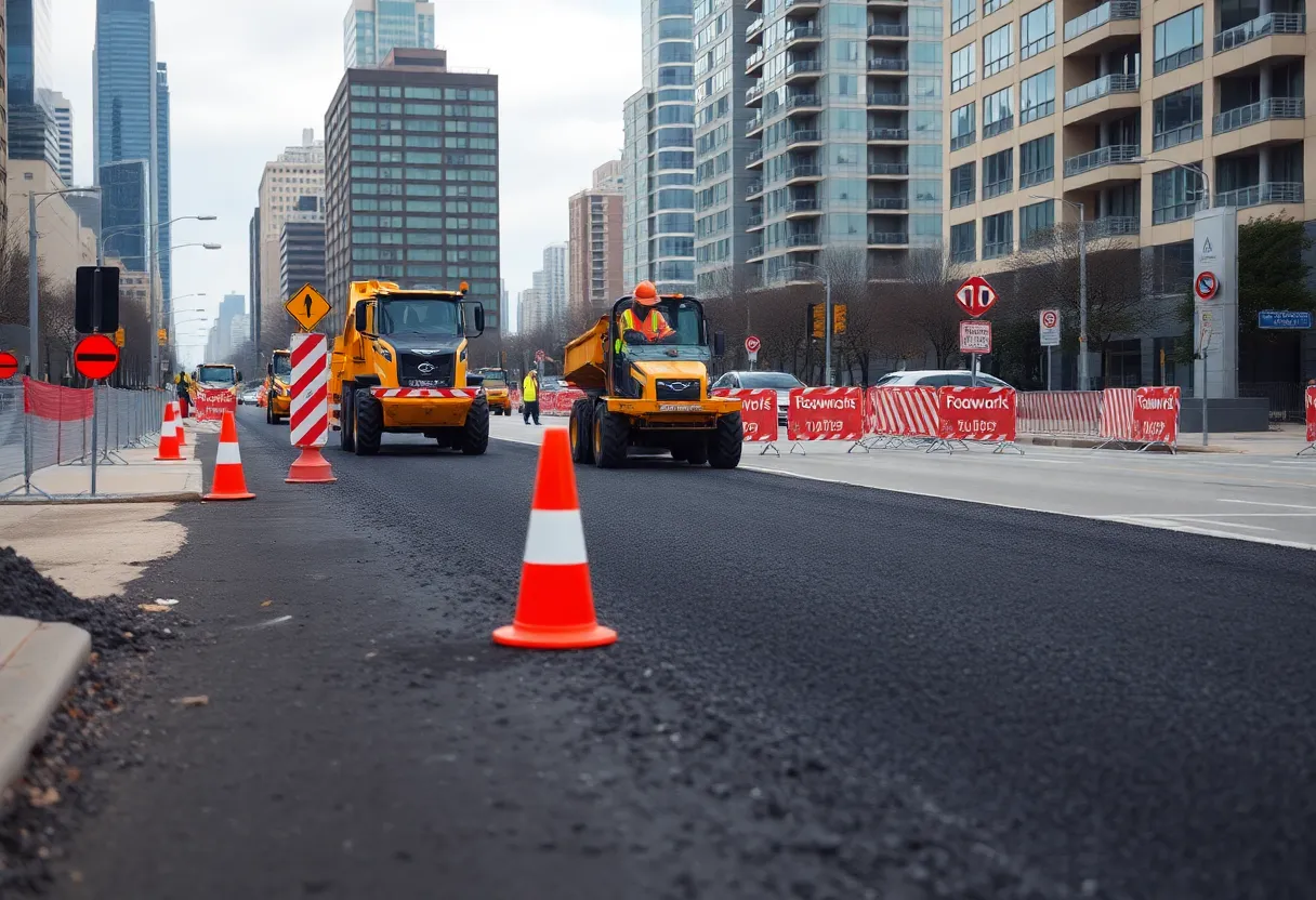 Construction workers preparing for the repaving of Ford Street in Shreveport.