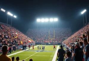 High school football game with enthusiastic fans