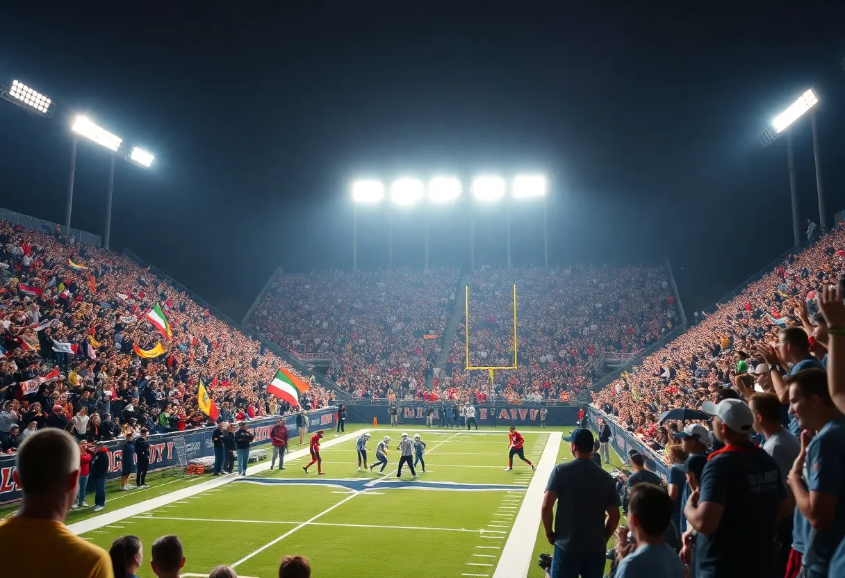 High school football game with enthusiastic fans