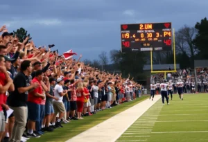 High school football players in action during a game