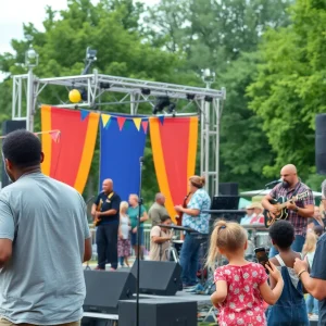 Scene from the Highland Jazz & Blues Festival featuring musicians and festival attendees