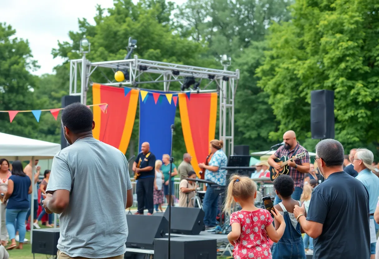 Scene from the Highland Jazz & Blues Festival featuring musicians and festival attendees