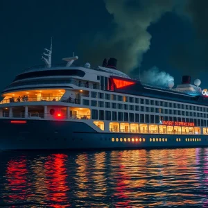 Exterior view of Horseshoe Bossier City casino boat with emergency response during electrical fire.