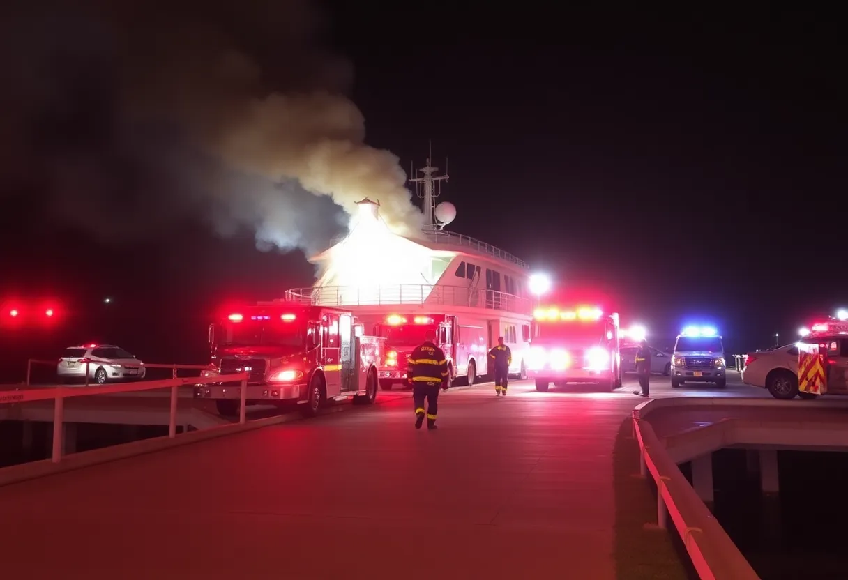 Firefighters extinguishing an electrical fire at Horseshoe Casino Boat