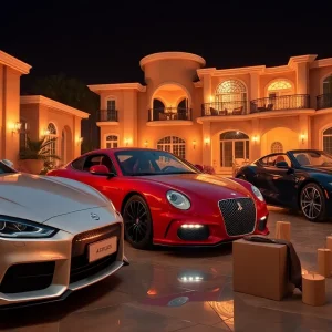 A collage depicting luxury cars and lavish items associated with Medicaid fraud.