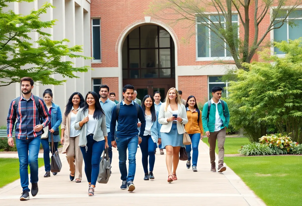 A diverse group of students on LSU campus representing the new freshman class.