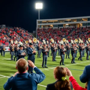 LSU marching band performing at a football game