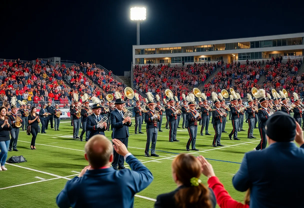 LSU marching band performing at a football game