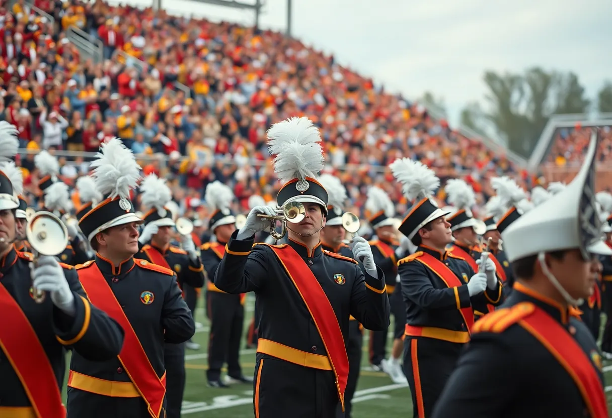 LSU marching band performing at a football game