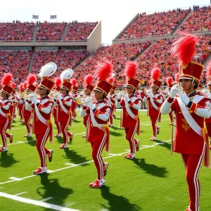 Marching band performing at a college football game