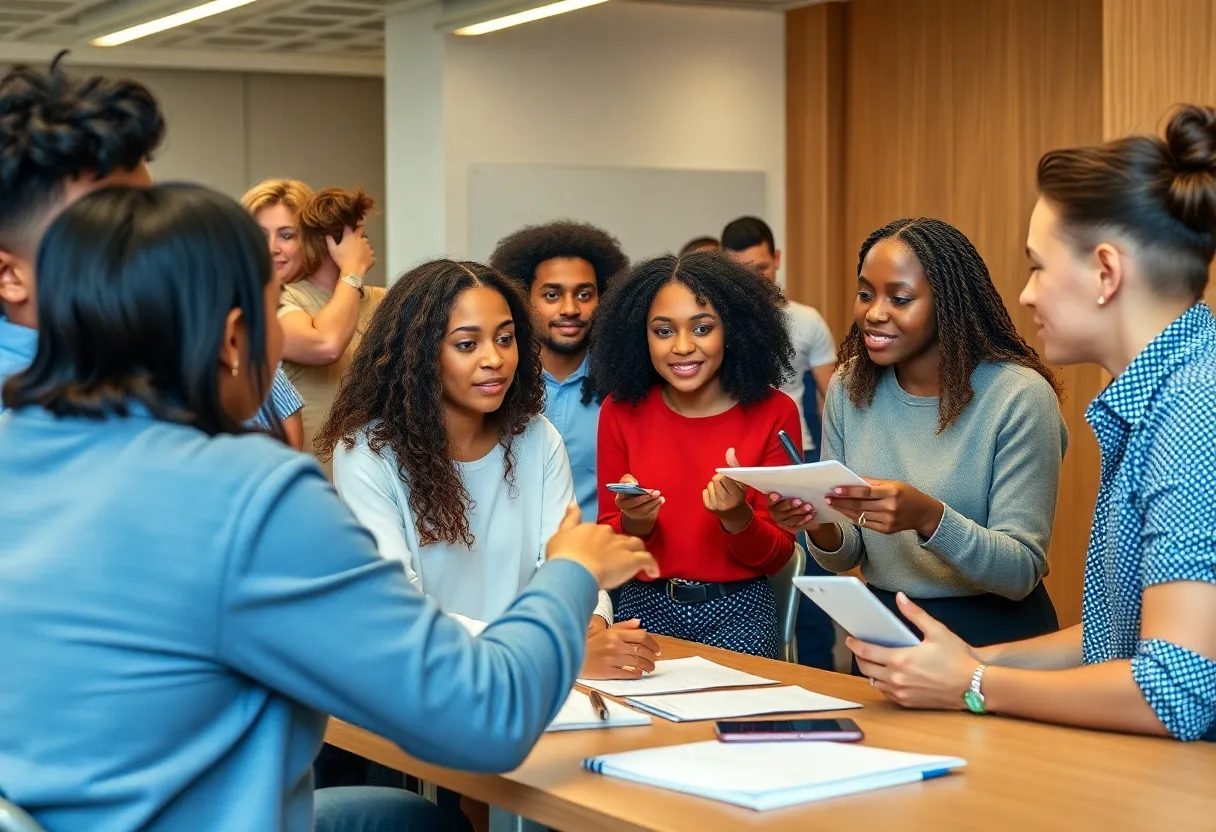 Students participating in a business workshop focused on entrepreneurship.