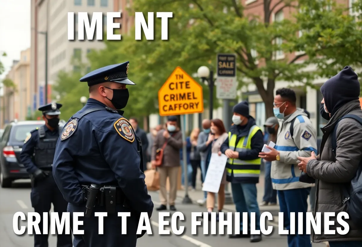 Visual representation of New Orleans addressing crime through discussions and police presence.