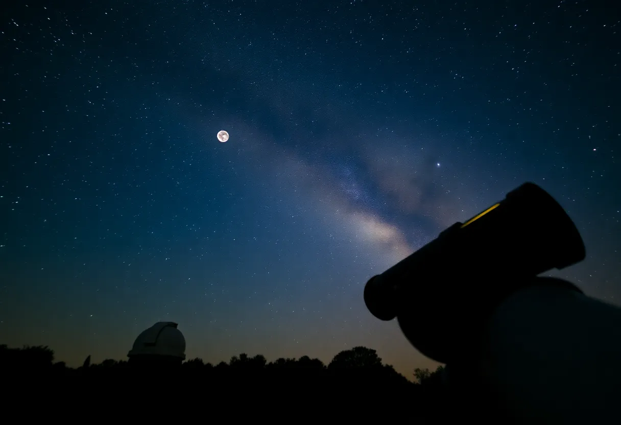 A telescope under a starry sky for an astronomy event