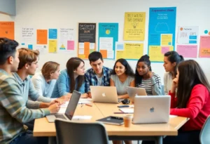 Students collaborating during the Pilot Pitch competition workshops.