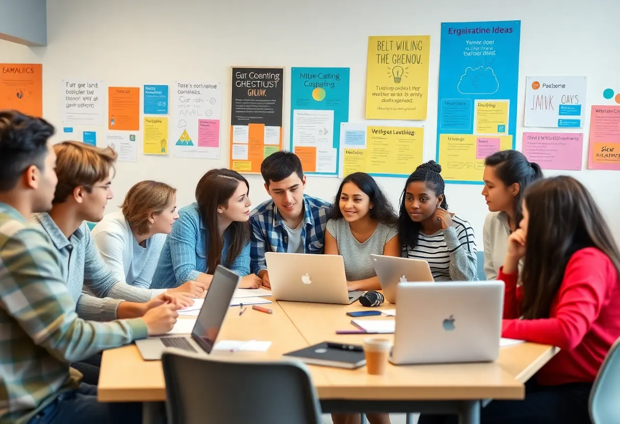 Students collaborating during the Pilot Pitch competition workshops.