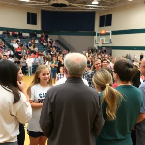 Community members honoring Coach Terence Winn at a remembrance event.