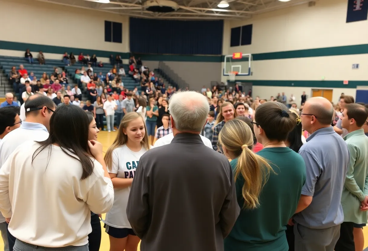 Community members honoring Coach Terence Winn at a remembrance event.