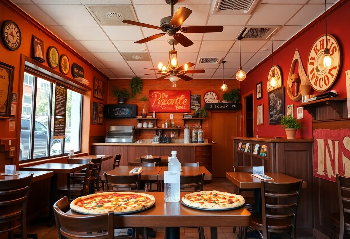 Interior of Sal's Emergency Pizza Services with customers enjoying pizza