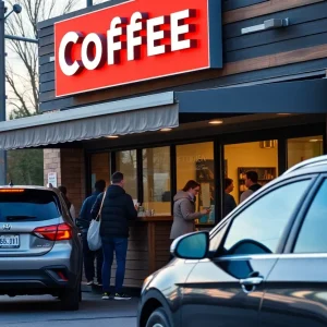 Customers at the drive-through of Scooter’s Coffee in Bossier City